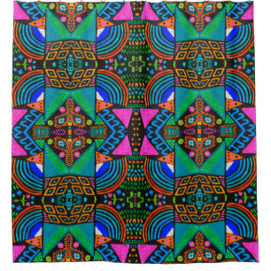 Cortina De Ducha African art drawing. Seamless aztec pattern. Chero