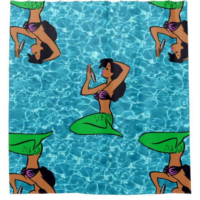 Cortina De Ducha afro latina mermaid océano (Anverso)