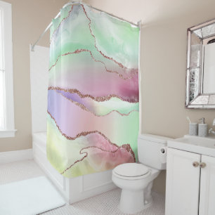 Cortina De Ducha Agate de sandía   Neo Mint Green y Cassis Pink