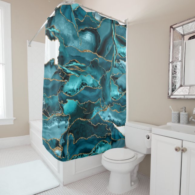 Cortina De Ducha Agate Purpurina azul y oro (In situ)