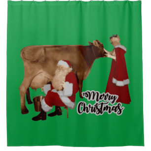 Cortina De Ducha alegre navidad santa mrs claus vaca