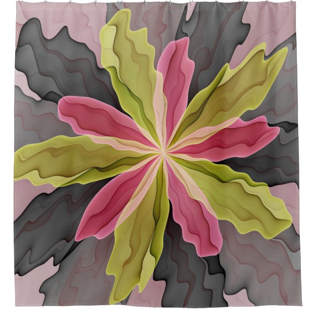 Cortina De Ducha Alegría, antracita verde rosada Fantasía Flower Fr (Anverso)
