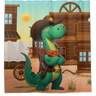 Cortina De Ducha Alguacil/vaquero de dinosaurio