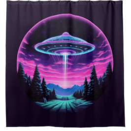 Cortina De Ducha Alien Spaceship Retro Futurista