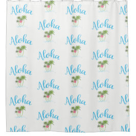 Cortina De Ducha Aloha Bebida Estilo Hawaiano Blanco Verano