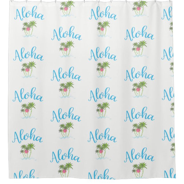 Cortina De Ducha Aloha Bebida Estilo Hawaiano Blanco Verano (Anverso)