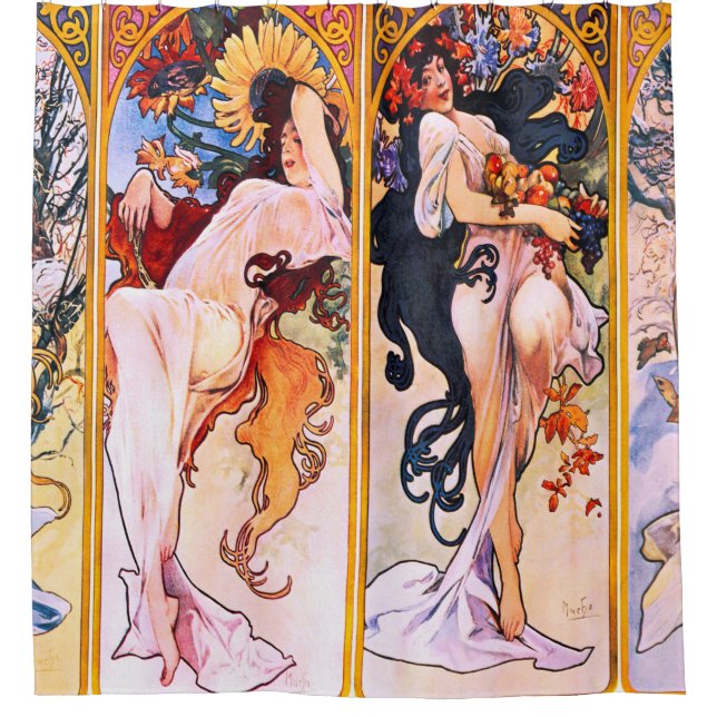 Cortina De Ducha Alphonse Mucha - Cuatro estaciones (Anverso)