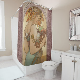 Cortina De Ducha Alphonse Mucha Frutas Art Nouveau Vintage Doncella