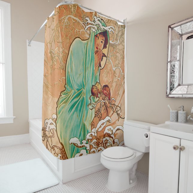 Cortina De Ducha Alphonse Mucha, Invierno, Art Nouveau, poster, cos (In situ)