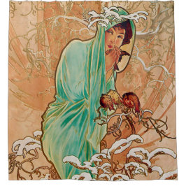 Cortina De Ducha Alphonse Mucha, Invierno, Art Nouveau, poster, cos