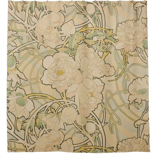 Cortina De Ducha Alphonse Mucha - Peonies (Anverso)