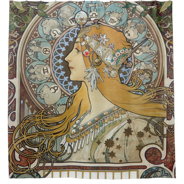 Cortina De Ducha Alphonse Mucha Zodiac restaurado (Anverso)