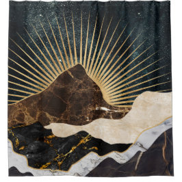 Cortina De Ducha Amanecer Dorado sobre Montañas de Mármol y cielo e