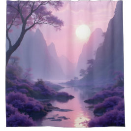 Cortina De Ducha Amanecer púrpura en la naturaleza zen
