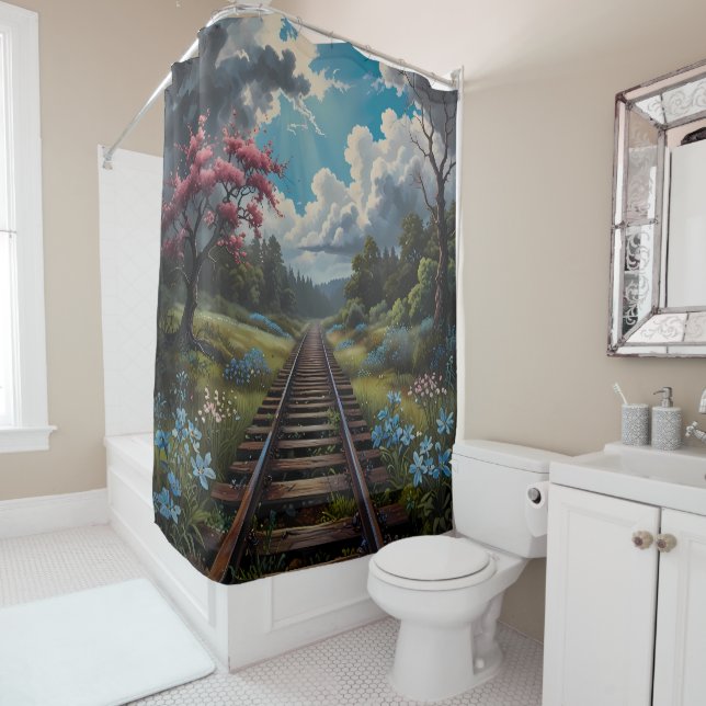 Cortina De Ducha Amantes del viaje en tren de vapor ferroviario (In situ)