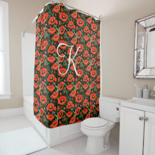 Cortina De Ducha Amaranto Rojo Monograma Amarantos Flores Floral Ve