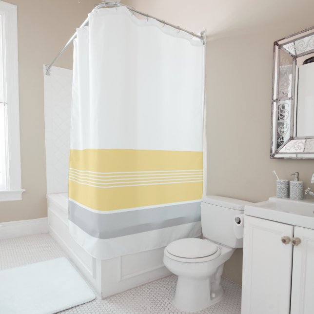 Cortina De Ducha Amarillo Gris Rayado Alegre (In situ)