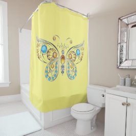 Cortina De Ducha Amarillo ligero con estilo mariposa