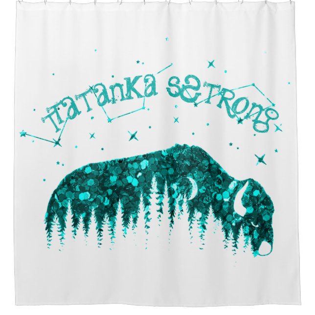 Cortina De Ducha American Bison Moon Star Galaxy White Travel Verde (Anverso)