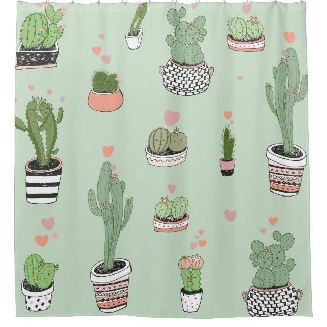 Cortina De Ducha Amor Cactus: Patrón Personalizado. (Anverso)