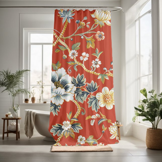 Cortina De Ducha Añadir un patrón floral rojo natural (Subido por el creador)