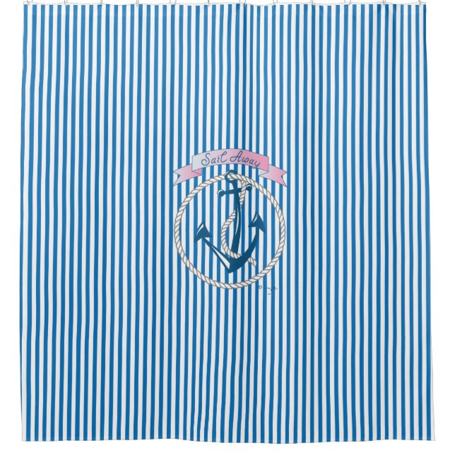 Cortina De Ducha Ancla Náutica, Rope, Vela, Rayas, Moderno (Anverso)