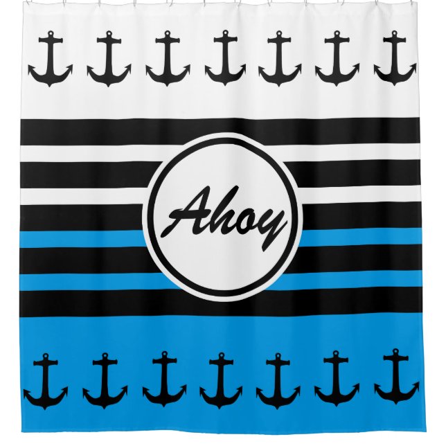Cortina De Ducha Ancla y rayas negras + tu trasero. e ideas (Anverso)