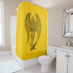 Cortina De Ducha Ángel , Lápiz Art , amarillo diseño negro