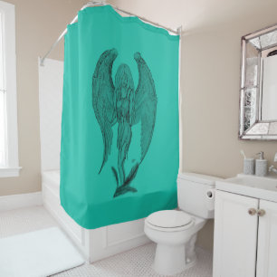 Cortina De Ducha Ángel , Lápiz Art , diseño negro verde