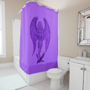 Cortina De Ducha Ángel , Lápiz Art , negro y púrpura diseño