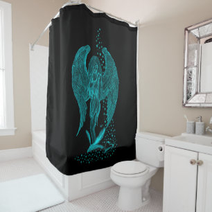 Cortina De Ducha Ángel perdido en el amor, negro y verde diseño