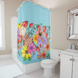 Cortina De Ducha Animal Friends Among the Flowers