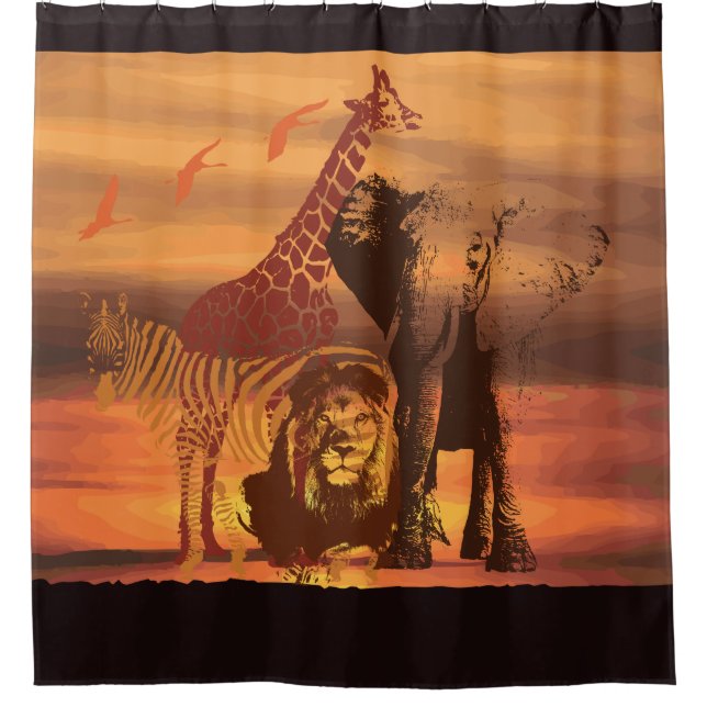 Cortina De Ducha Animales africanos (jirafa, león, cebra, elefante) (Anverso)
