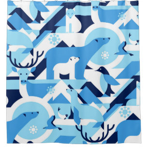 Cortina De Ducha Animales en el Ártico, Polar - patrón abstracto, m