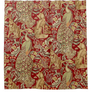 Cortina De Ducha ANIMALES FORESTALES Fox, Peacock, Hare In Red Flor