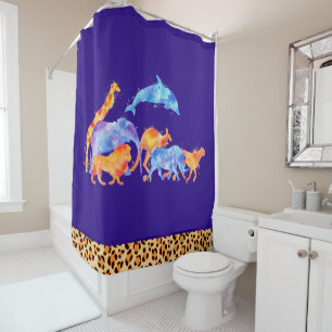 Cortina De Ducha Animales salvajes con borde de impresión de leopar