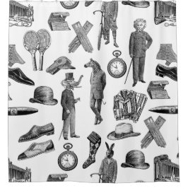 Cortina De Ducha animales victorianos antiguos hombres de tela blan