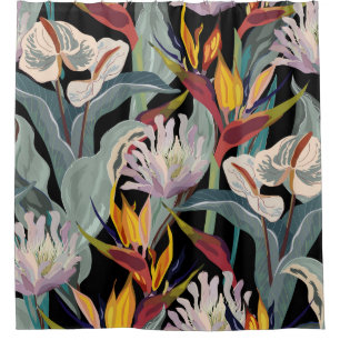 Cortina De Ducha Anthurium Strelitzia: Esplendor Vintage tropical.