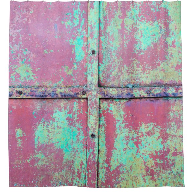 Cortina De Ducha Antigua pared pintada de verde con textura oxidada (Anverso)