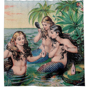 Cortina De Ducha Antigüedad de Sirena Mágica Océano Náutico