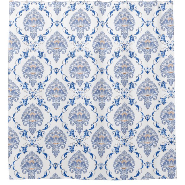 Cortina De Ducha Antiguo creyente cobalto azul y blanco victoriano (Anverso)