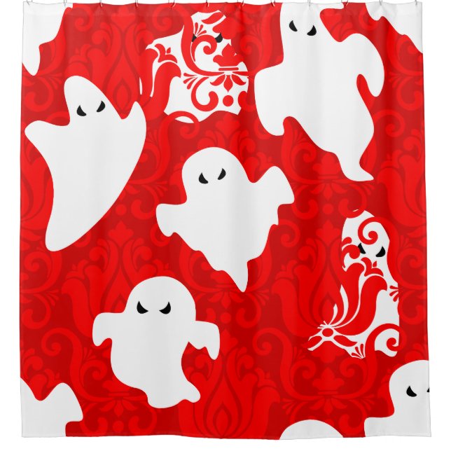 Cortina De Ducha aparición fantasmal de damasco rojo de Halloween p (Anverso)