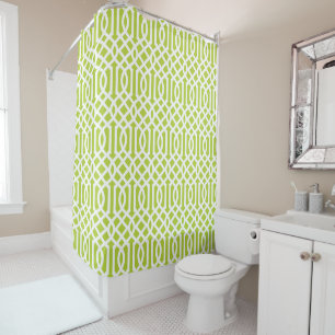 Cortina De Ducha Apple Green y White Trellis