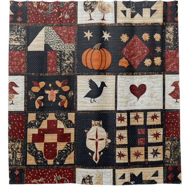 Cortina De Ducha Appliqué y geométrico primitivo de la granja (Anverso)