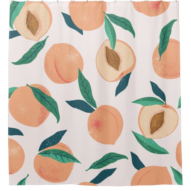 Cortina De Ducha Apricot De Peach: Patrón Tropical Sin Marea. (Anverso)