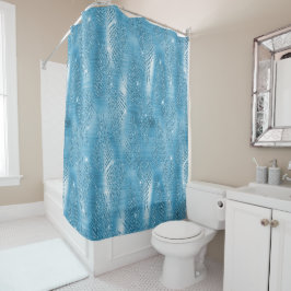 Cortina De Ducha Aqua Blue Glam Purpurina Hojas tropicales