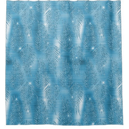 Cortina De Ducha Aqua Blue Glam Purpurina Hojas tropicales