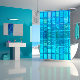 Cortina De Ducha Aqua Blues translucent Tiled Look