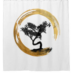 Cortina De Ducha Árbol de los bonsais. Zen Enso Circl. Caligrafía