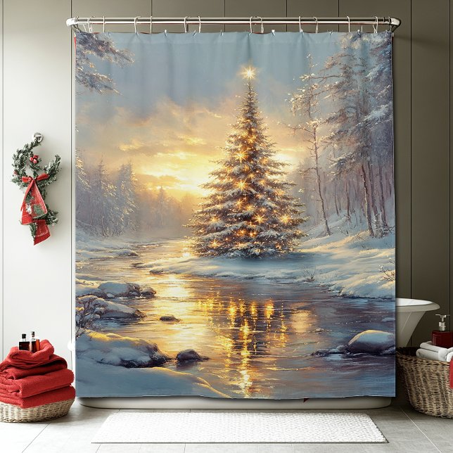 Cortina De Ducha Árbol de Navidad Bosque Invernal Río (Subido por el creador)